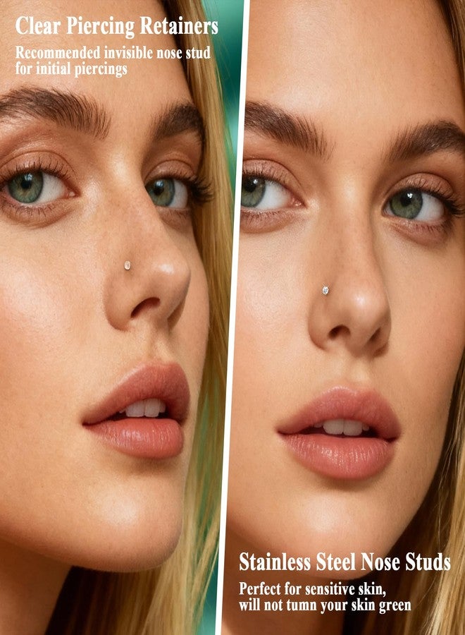 ANYIWLD Hypoallergenic 8Pcs 20G Nose Ring Studs for Women, Gold/Silver 316L Surgical Stainless Steel Corkscrew Nose Studs L Shape Clear Nose Piercing Retainers Small Nose Ring CZ 1.5/2.0/2.5/3.0mm - Image 4